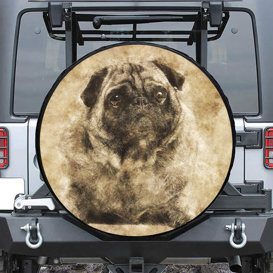 Vintage Pug Portrait Print Tire Cover