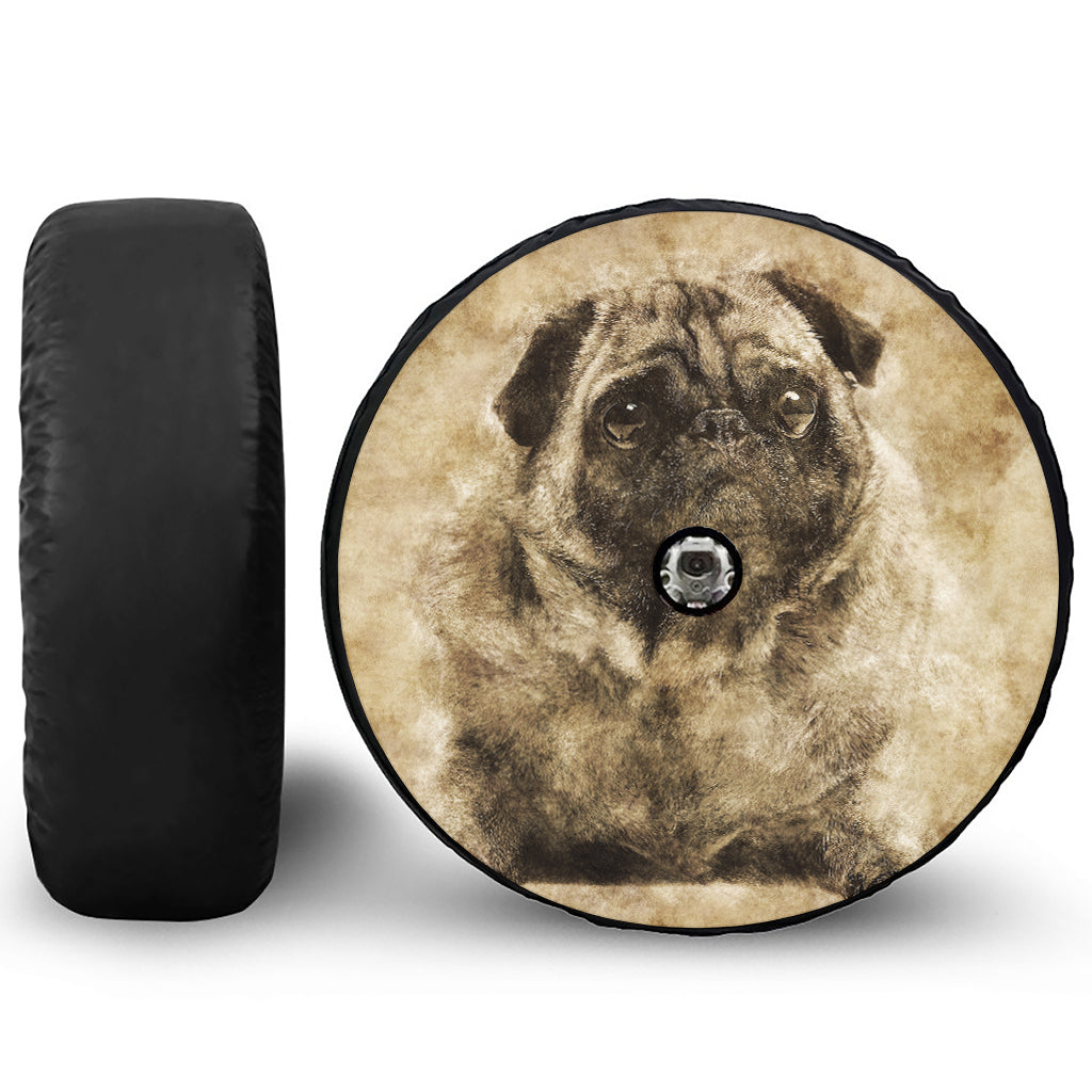 Vintage Pug Portrait Print Tire Cover With Camera Hole