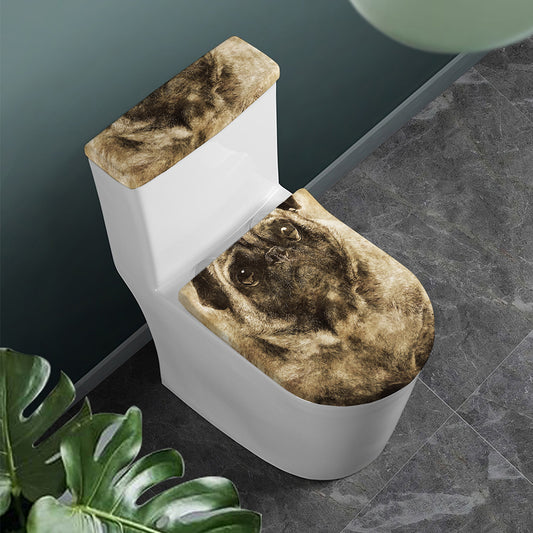 Vintage Pug Portrait Print Toilet Lid And Tank Cover Set
