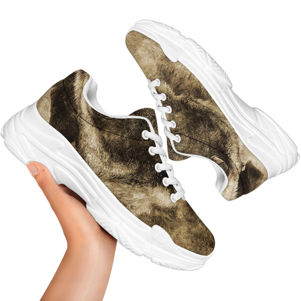 Vintage Pug Portrait Print White Chunky Shoes