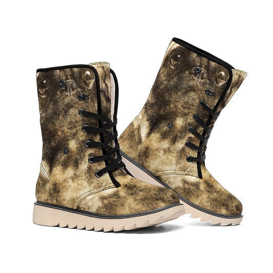 Vintage Pug Portrait Print Winter Boots