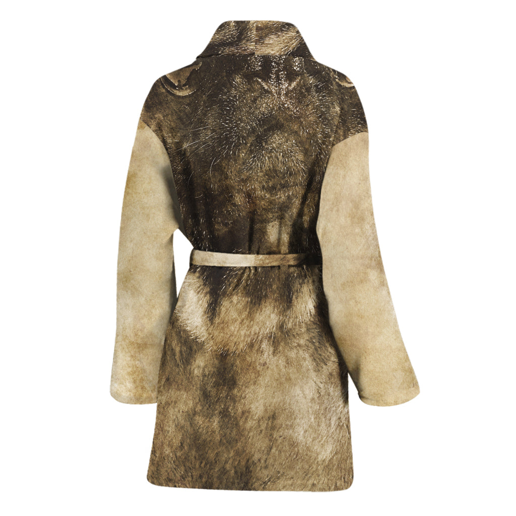 Vintage Pug Portrait Print Women's Bathrobe