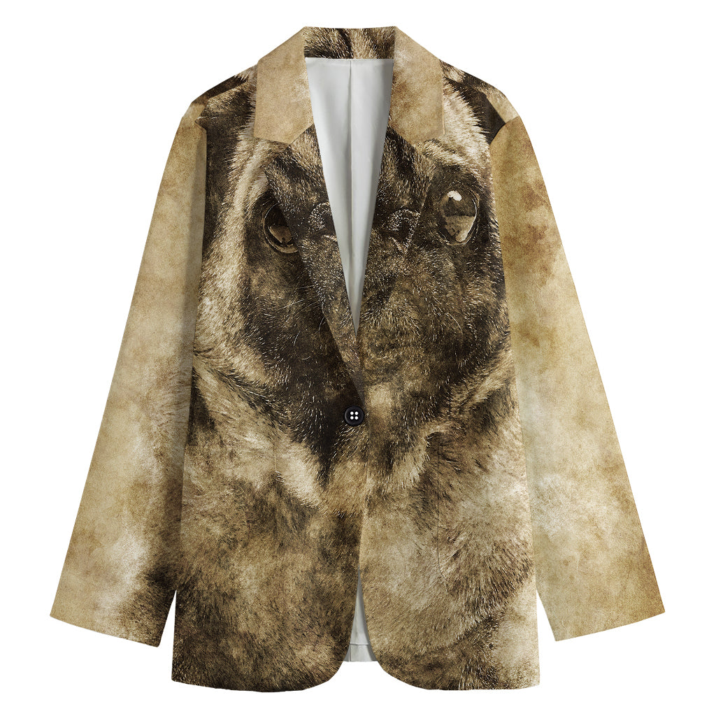Vintage Pug Portrait Print Women's Blazer