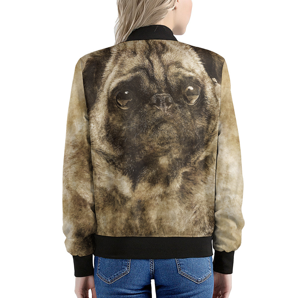 Vintage Pug Portrait Print Women's Bomber Jacket