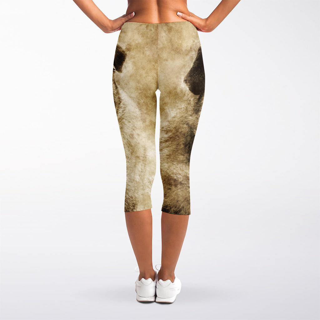 Vintage Pug Portrait Print Women's Capri Leggings