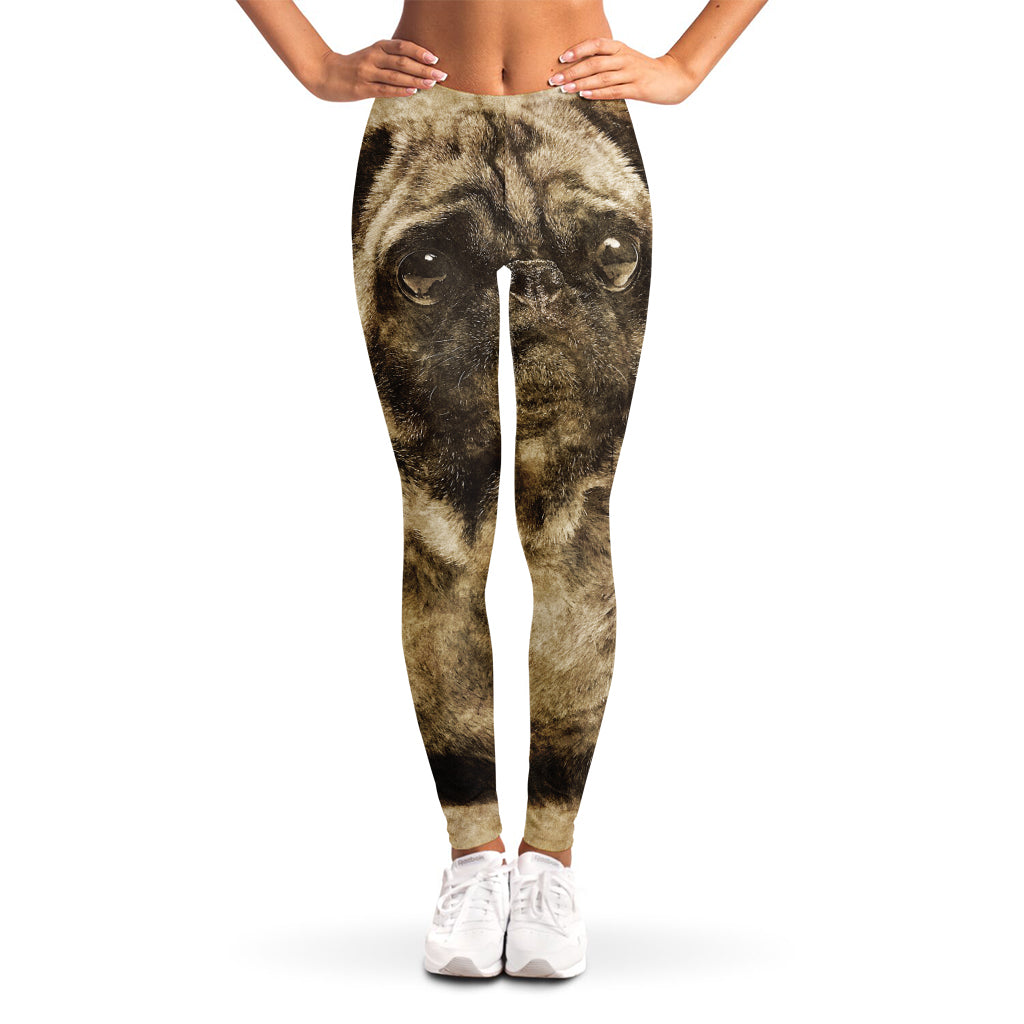 Vintage Pug Portrait Print Women's Leggings