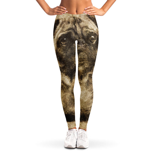 Vintage Pug Portrait Print Women's Leggings