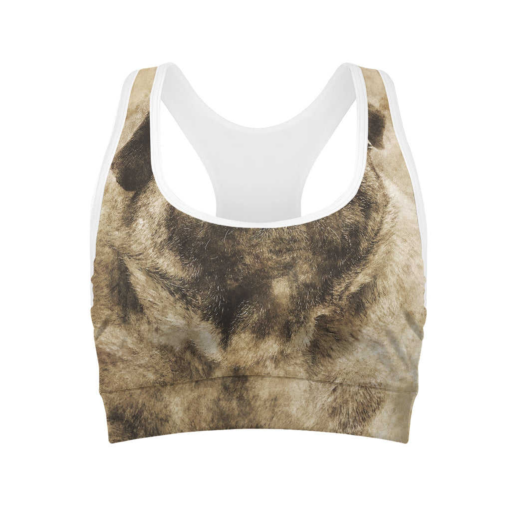 Vintage Pug Portrait Print Women's Sports Bra