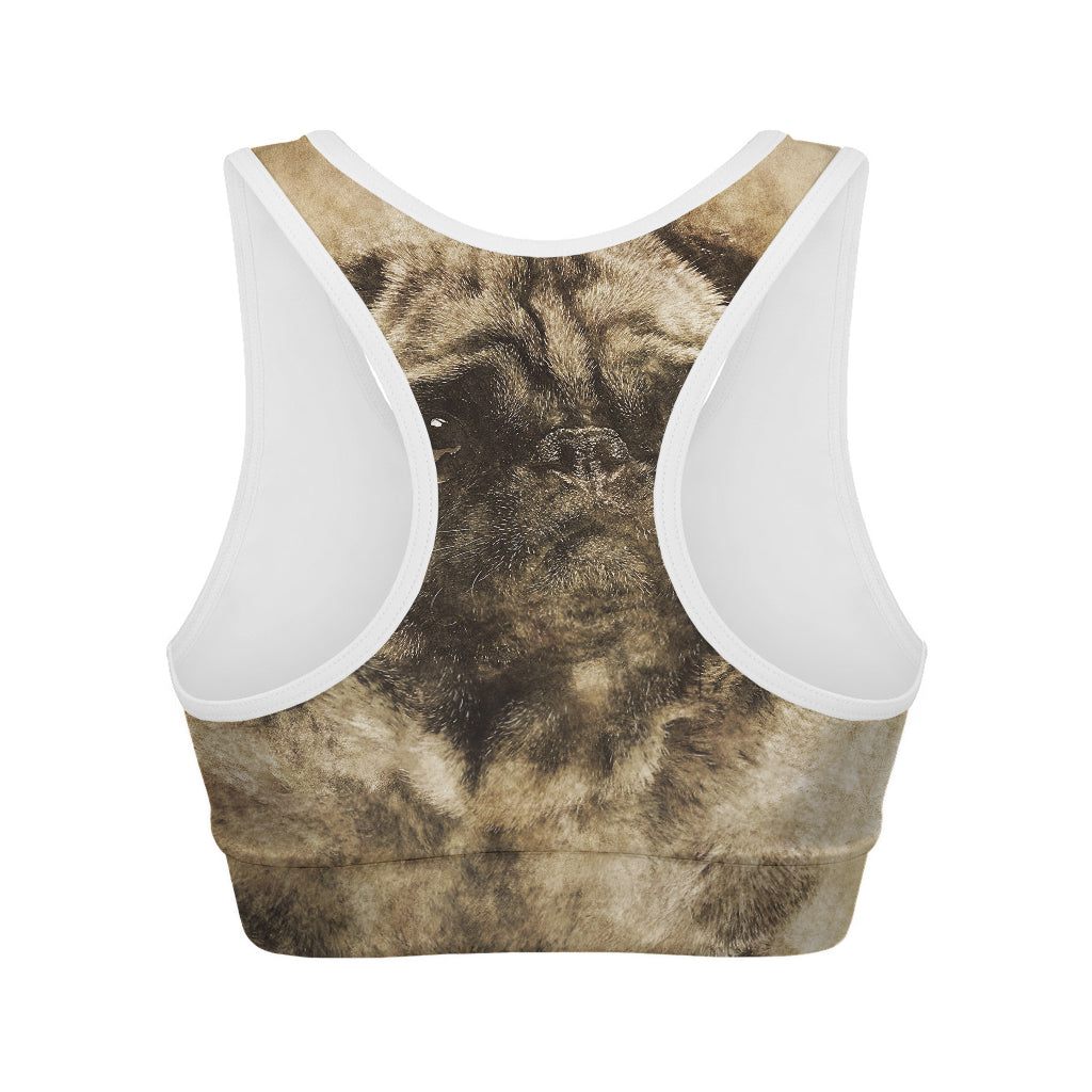 Vintage Pug Portrait Print Women's Sports Bra