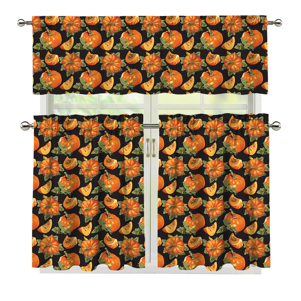 Vintage Pumpkin Pattern Print 3 Piece Kitchen Curtains