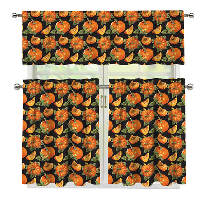 Vintage Pumpkin Pattern Print 3 Piece Kitchen Curtains
