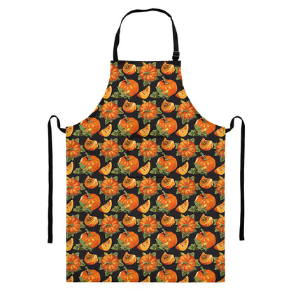 Vintage Pumpkin Pattern Print Bib Apron With Pocket