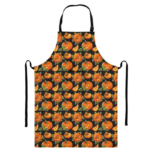 Vintage Pumpkin Pattern Print Bib Apron With Pocket