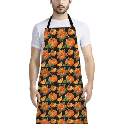 Vintage Pumpkin Pattern Print Bib Apron With Pocket