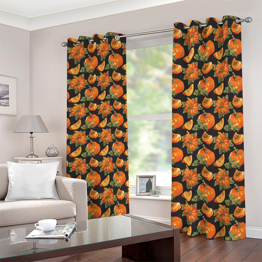 Vintage Pumpkin Pattern Print Blackout Grommet Curtains