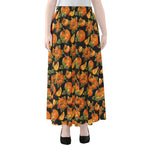 Vintage Pumpkin Pattern Print Chiffon Maxi Skirt