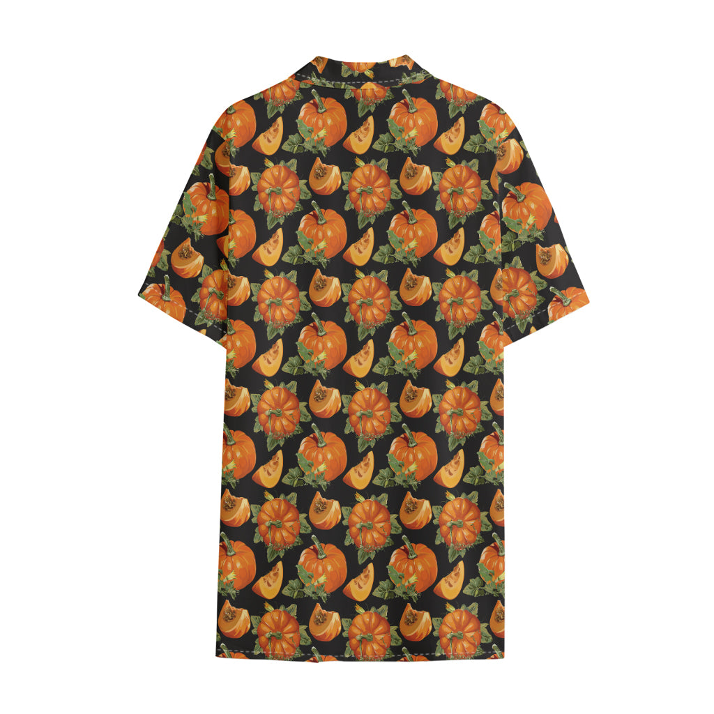 Vintage Pumpkin Pattern Print Cotton Hawaiian Shirt