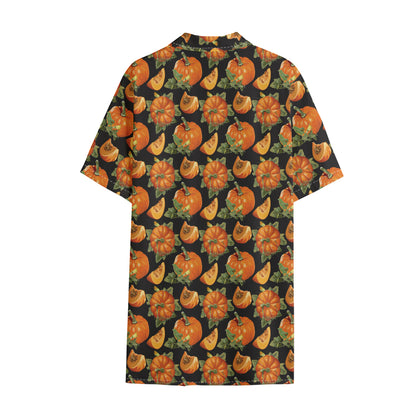 Vintage Pumpkin Pattern Print Cotton Hawaiian Shirt