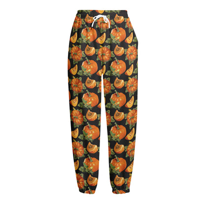 Vintage Pumpkin Pattern Print Fleece Lined Knit Pants