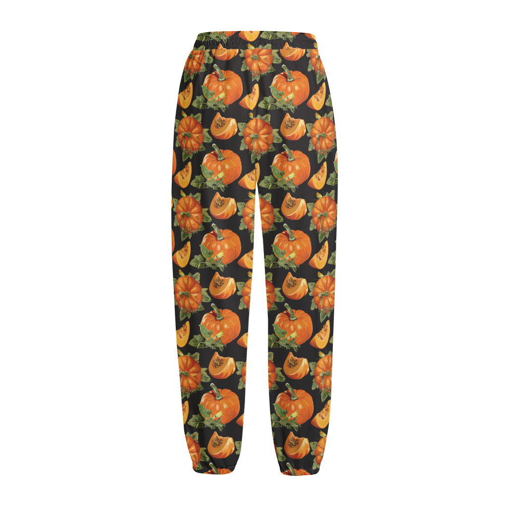 Vintage Pumpkin Pattern Print Fleece Lined Knit Pants