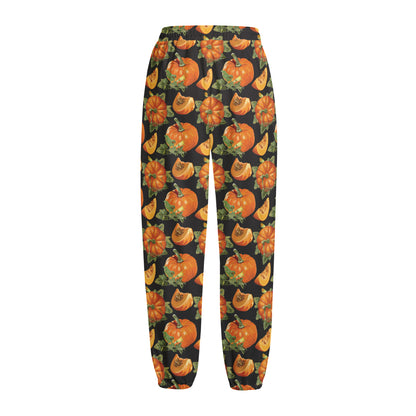 Vintage Pumpkin Pattern Print Fleece Lined Knit Pants