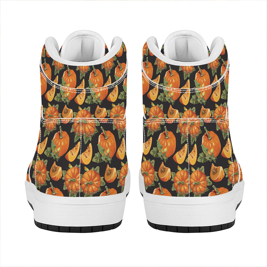 Vintage Pumpkin Pattern Print High Top Leather Sneakers