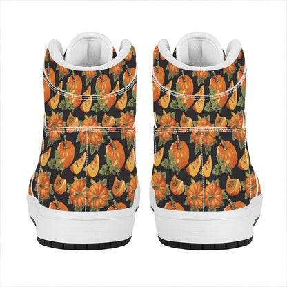 Vintage Pumpkin Pattern Print High Top Leather Sneakers