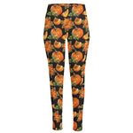 Vintage Pumpkin Pattern Print High-Waisted Pocket Leggings