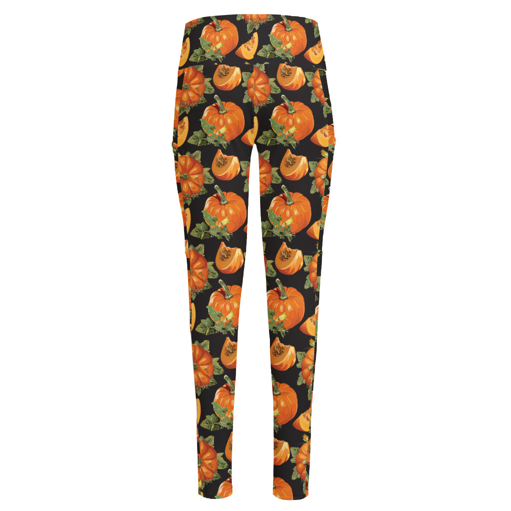 Vintage Pumpkin Pattern Print High-Waisted Pocket Leggings
