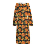 Vintage Pumpkin Pattern Print Hooded Bathrobe