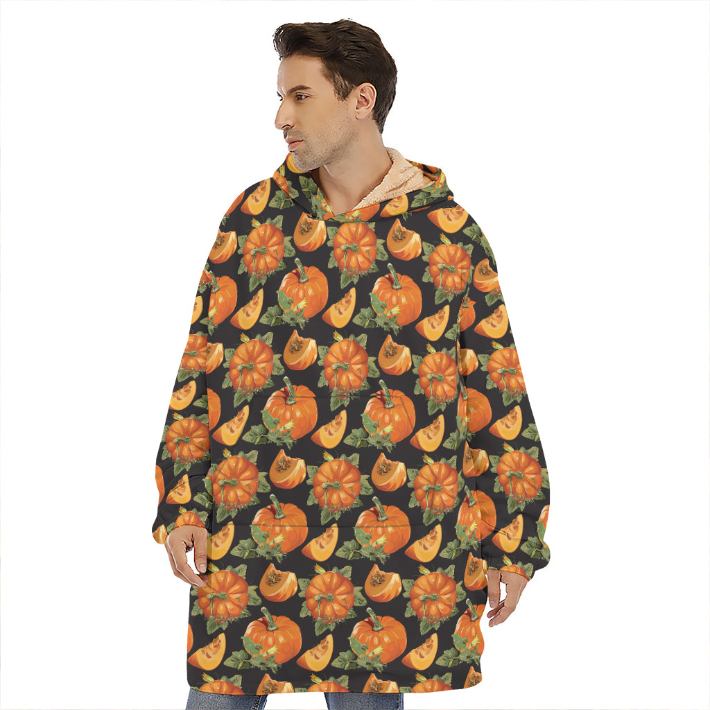 Vintage Pumpkin Pattern Print Hoodie Blanket