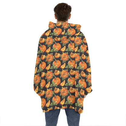 Vintage Pumpkin Pattern Print Hoodie Blanket