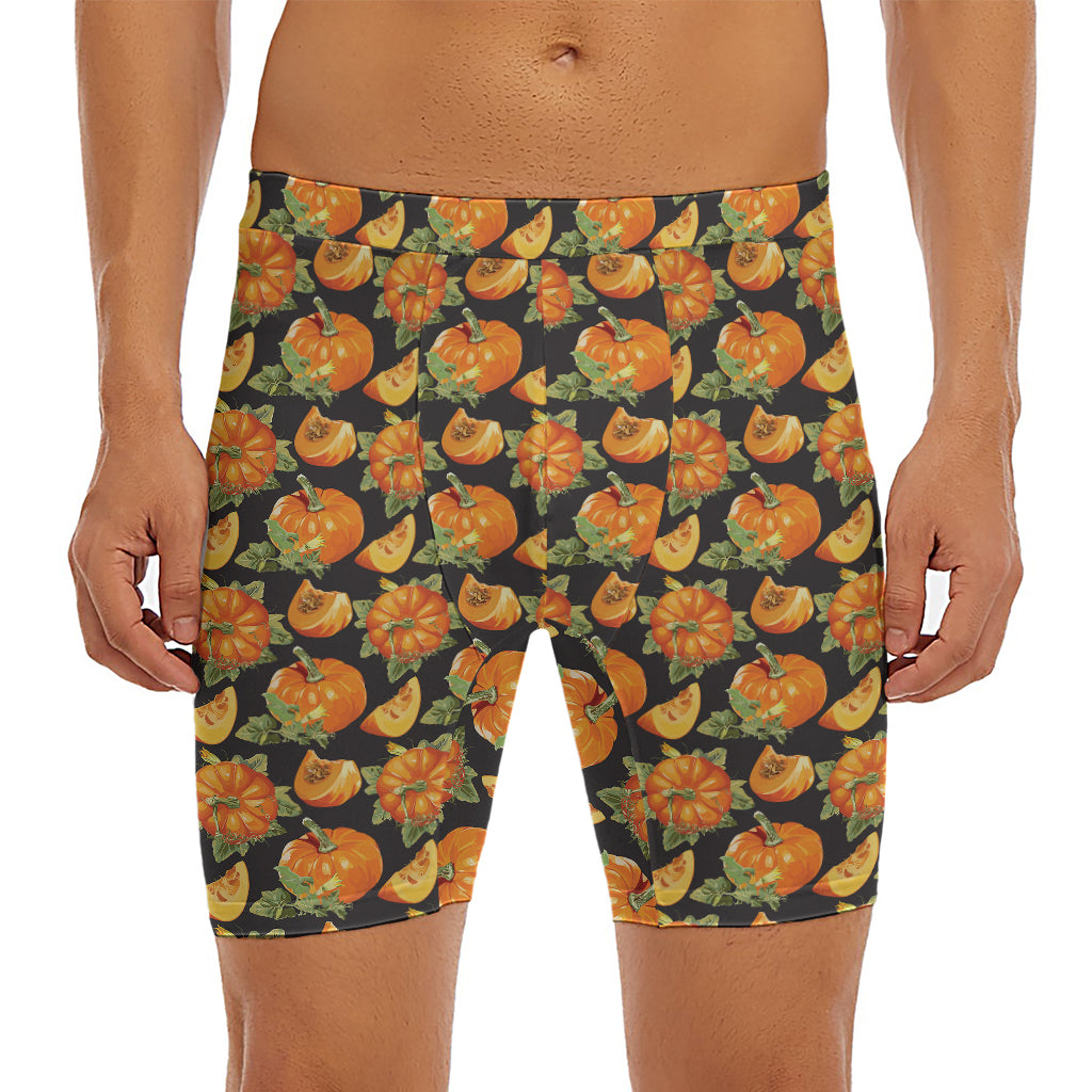 Vintage Pumpkin Pattern Print Men's Long Boxer Briefs