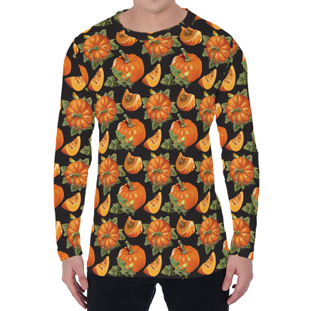 Vintage Pumpkin Pattern Print Men's Long Sleeve T-Shirt