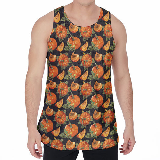 Vintage Pumpkin Pattern Print Men's Velvet Tank Top