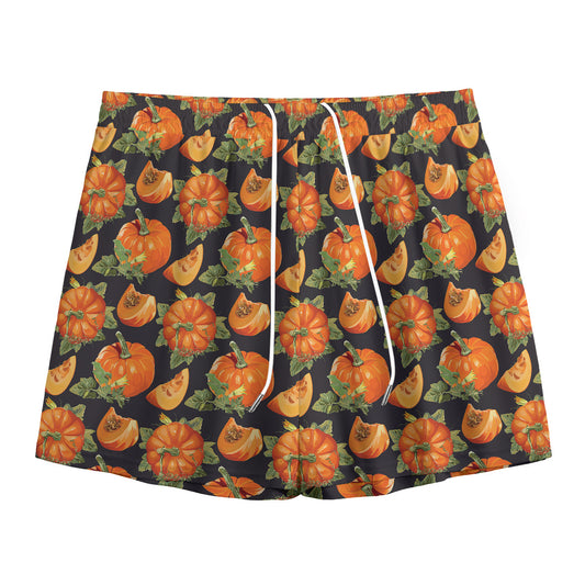 Vintage Pumpkin Pattern Print Mesh Shorts