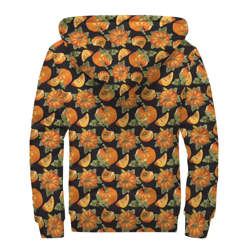 Vintage Pumpkin Pattern Print Sherpa Lined Zip Up Hoodie