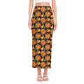 Vintage Pumpkin Pattern Print Side Slit Maxi Skirt