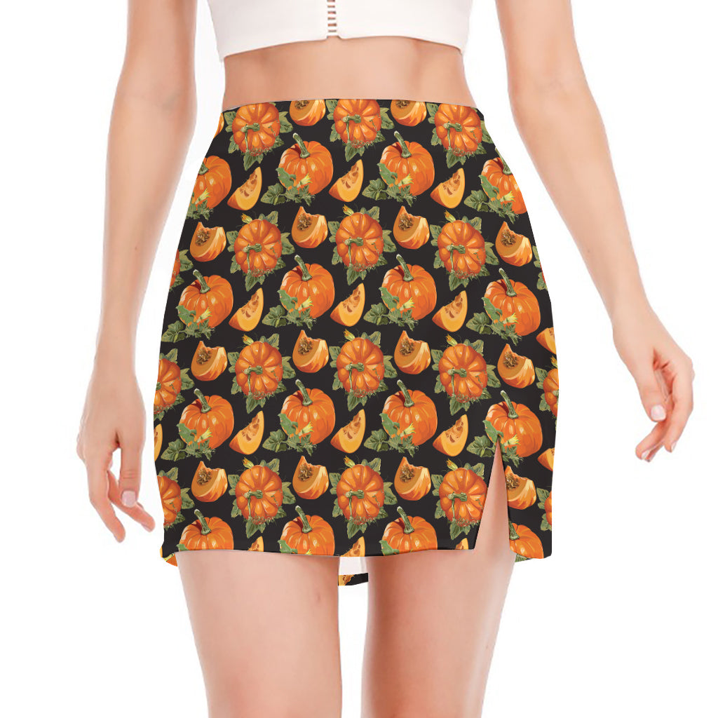 Vintage Pumpkin Pattern Print Side Slit Mini Skirt