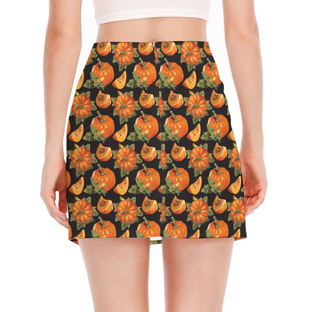 Vintage Pumpkin Pattern Print Side Slit Mini Skirt