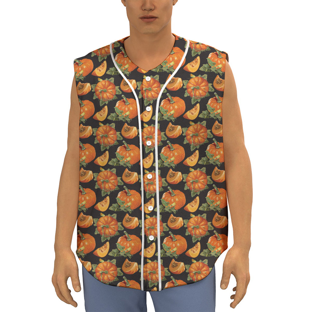 Vintage Pumpkin Pattern Print Sleeveless Baseball Jersey