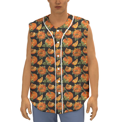Vintage Pumpkin Pattern Print Sleeveless Baseball Jersey