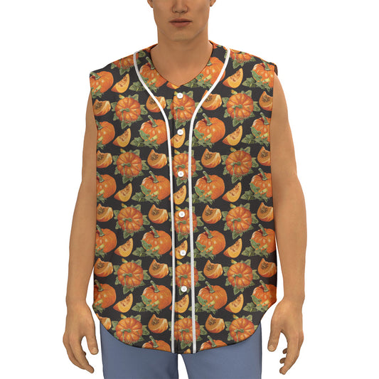 Vintage Pumpkin Pattern Print Sleeveless Baseball Jersey