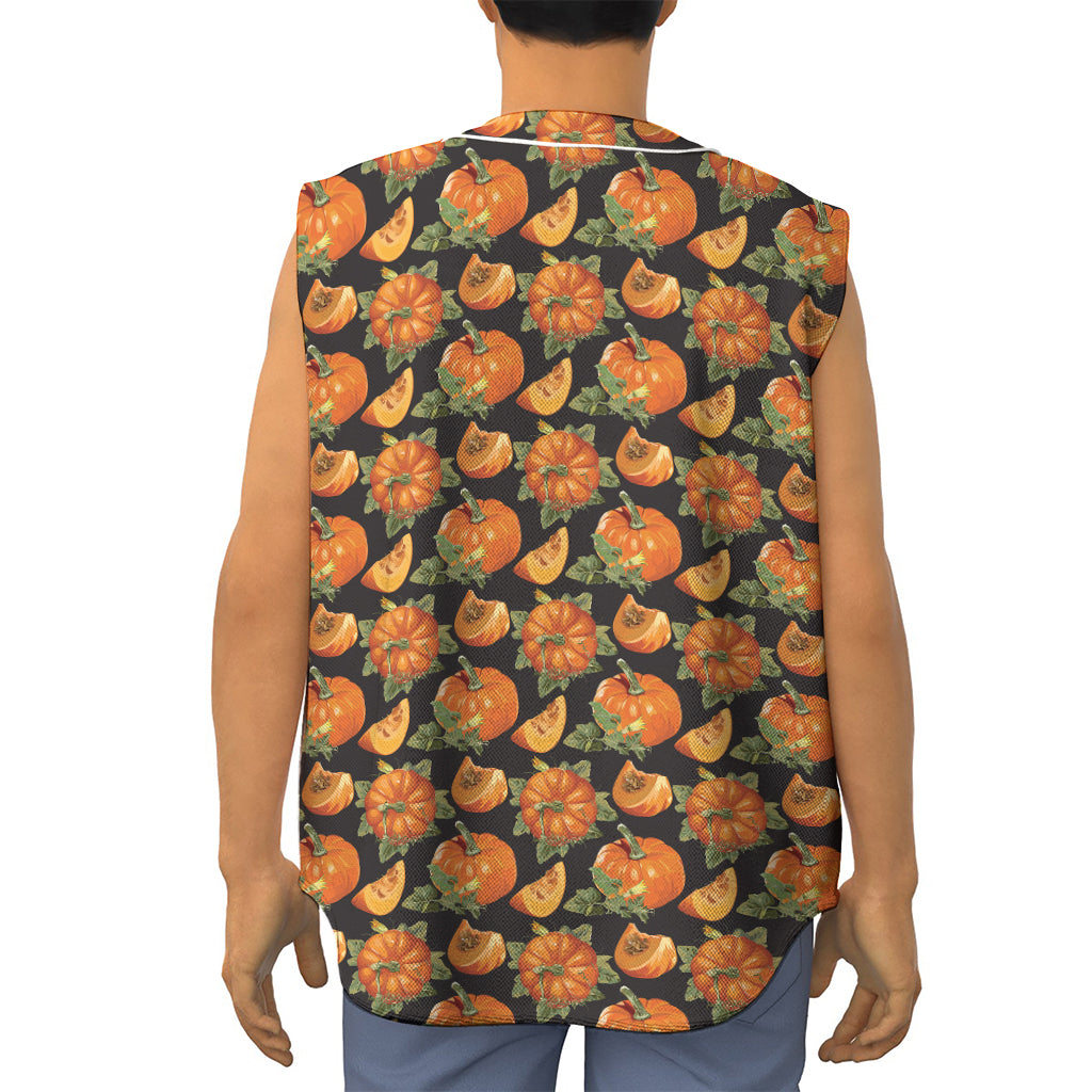 Vintage Pumpkin Pattern Print Sleeveless Baseball Jersey