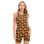 Vintage Pumpkin Pattern Print Sleeveless One Piece Swimsuit