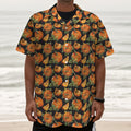 Vintage Pumpkin Pattern Print Textured Short Sleeve Shirt
