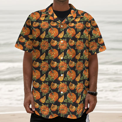 Vintage Pumpkin Pattern Print Textured Short Sleeve Shirt