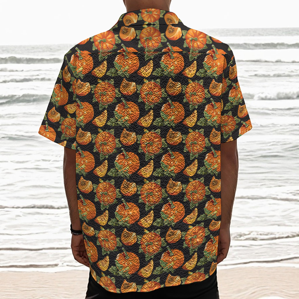 Vintage Pumpkin Pattern Print Textured Short Sleeve Shirt