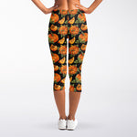 Vintage Pumpkin Pattern Print Women's Capri Leggings