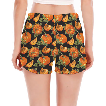 Vintage Pumpkin Pattern Print Women's Split Running Shorts
